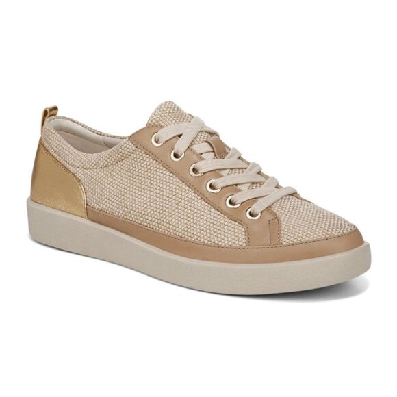 Vionic Winny 2 Sneaker Women's 13M Canvas Linen, Gold Lace-Up Shoes - Picture 1 of 7
